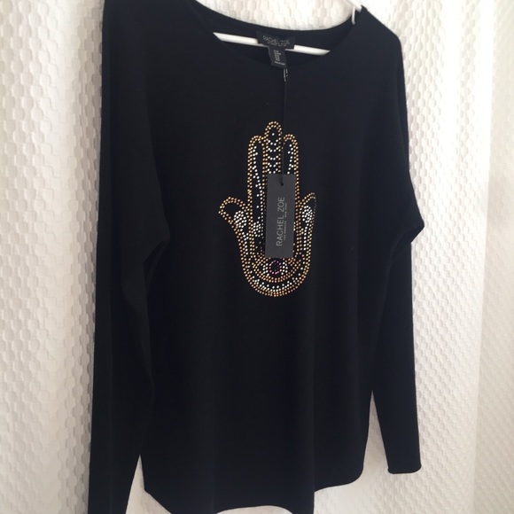 NWT Rachel Zoe Crystal "Hamsa" Black Sweater - Picture 7 of 12